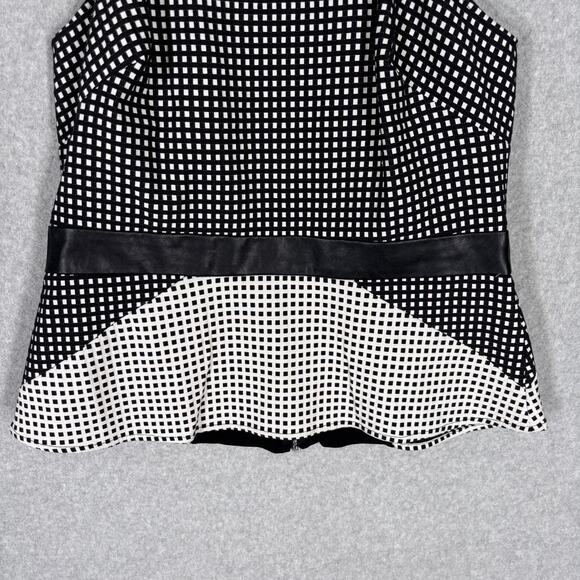 Bebe‎ Top Large Plaid Faux Leather Zipper Stretch Twee Royal Career Quiet Peplum - Picture 3 of 11
